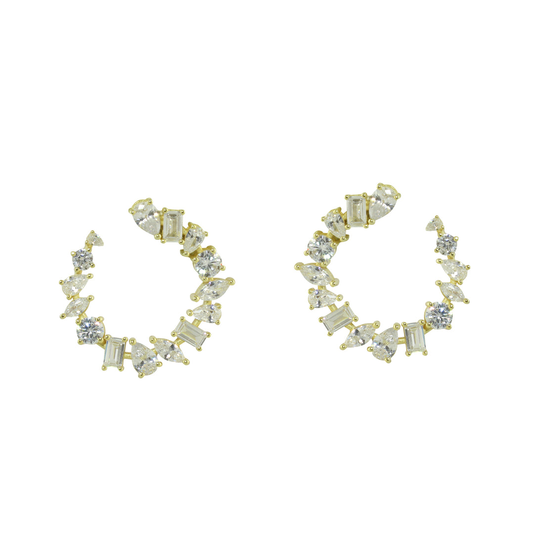 FANCY MIXED STONE OPEN HOOP EARRINGS
