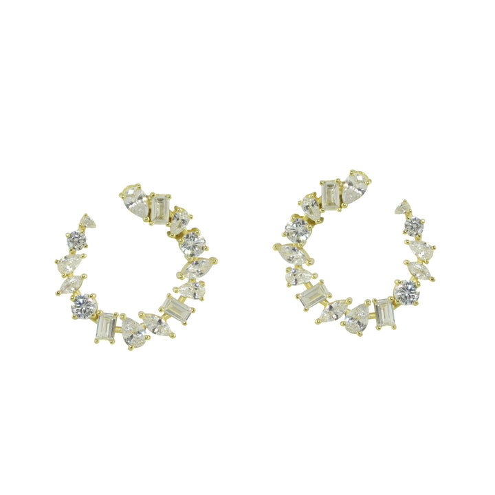 FANCY MIXED STONE OPEN HOOP EARRINGS