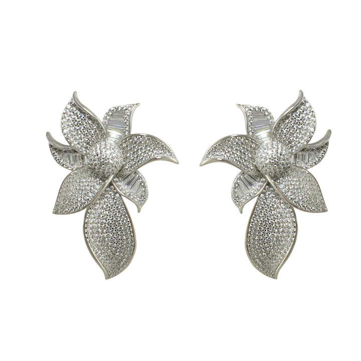 BAGUETTE &amp; PAVÈ FLOWER STATEMENT EARRINGS