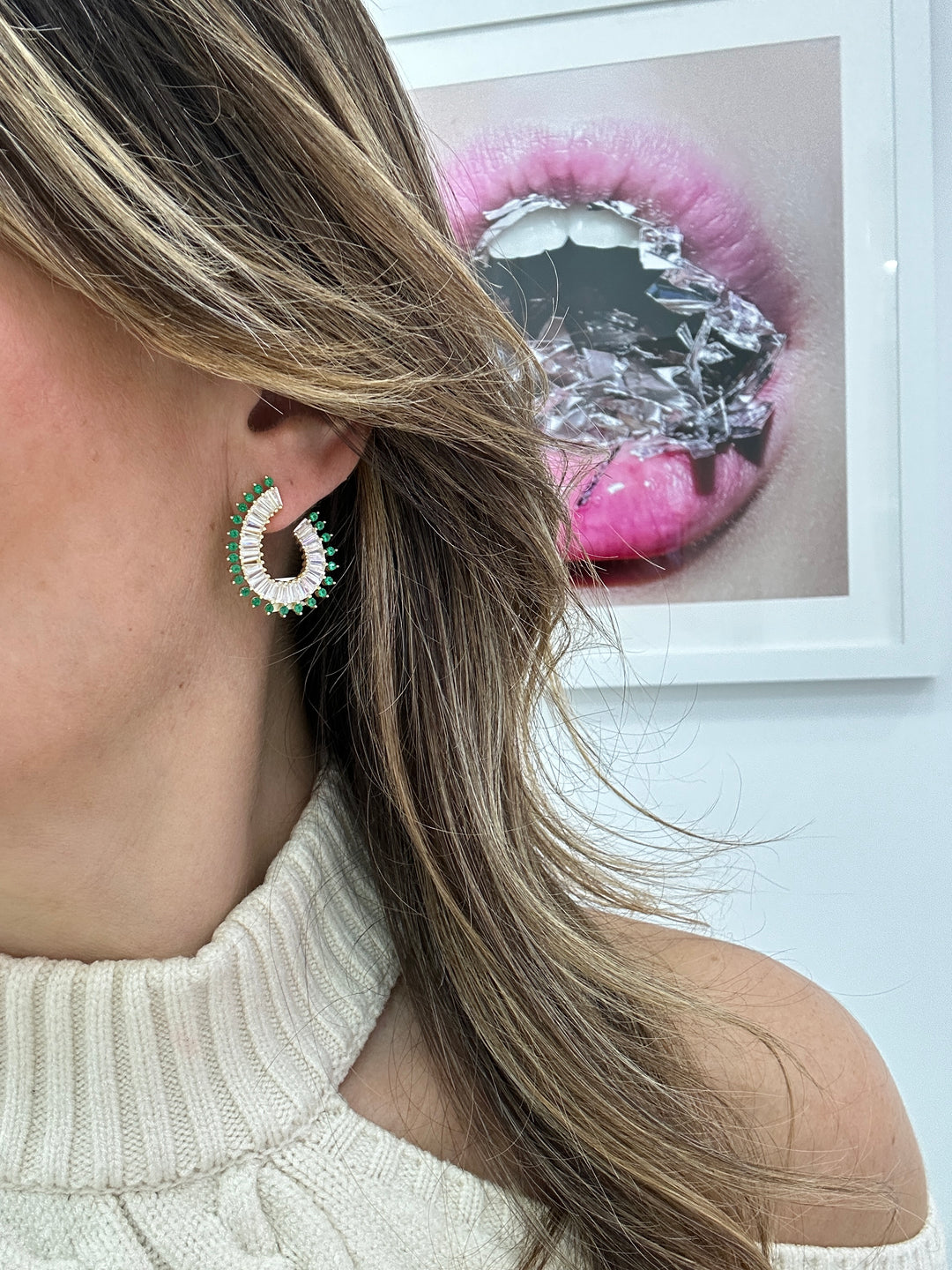 FANCY BAGUETTE OPEN HOOP EARRINGS