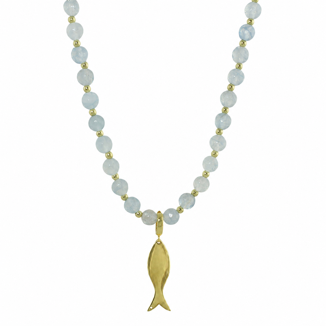 LONG COLOR BEAD FLAT FISH NECKLACE