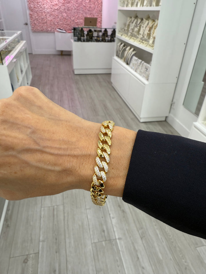 SHINY GOLD &amp; CZ CUBAN LINK BRACELET