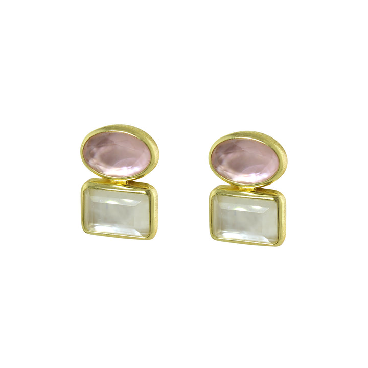 OVAL &amp; SQUARE COLOR TWO STONE EARRINGS