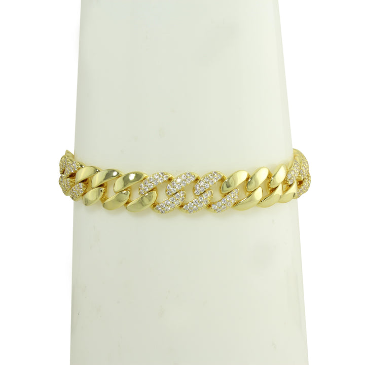 Polished gold &amp; cz Cuban link bracelet