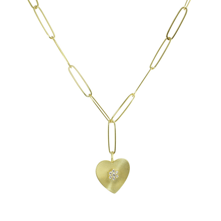 FLUTED HEART LINK LARIAT NECKKACE