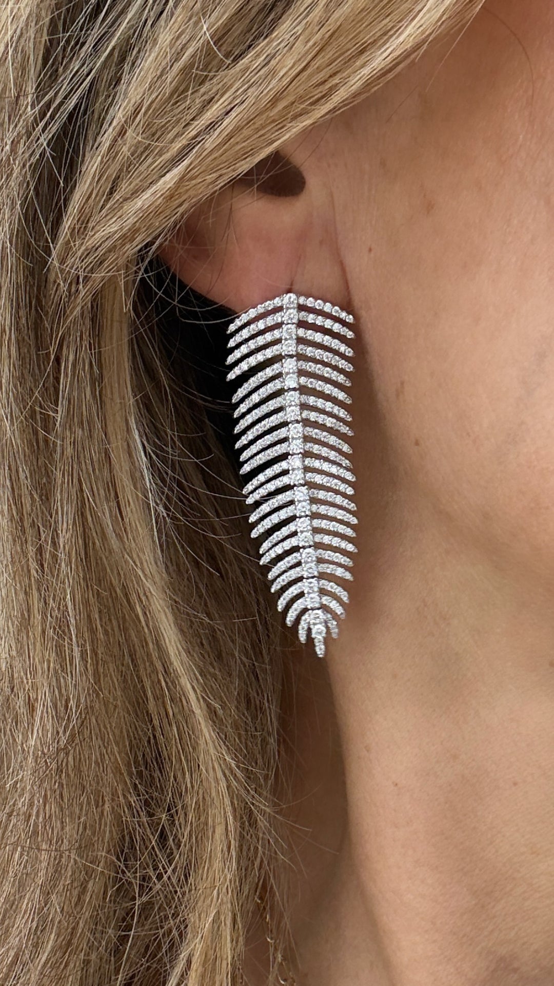 CZ DIAMOND FEATHER EARRINGS