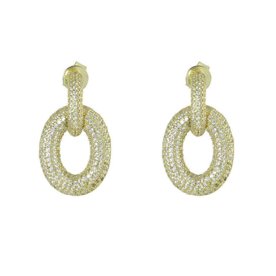Gold cz oval link earrings 