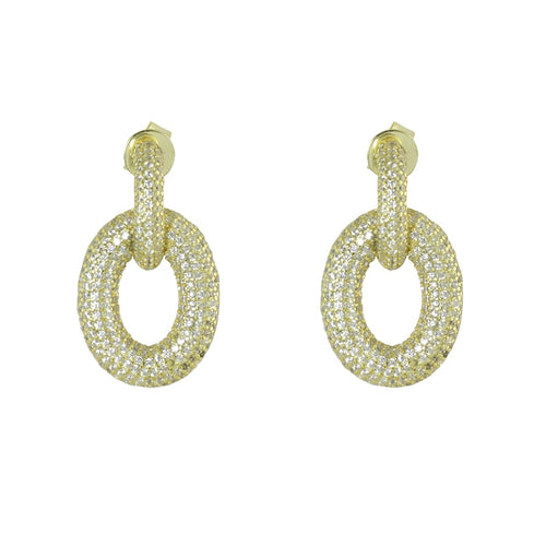 Gold cz oval link earrings 