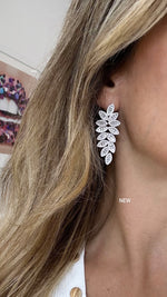 Silver baguette leaf earrings