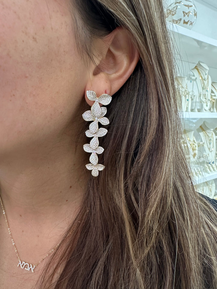 Diamond flower drop earrings