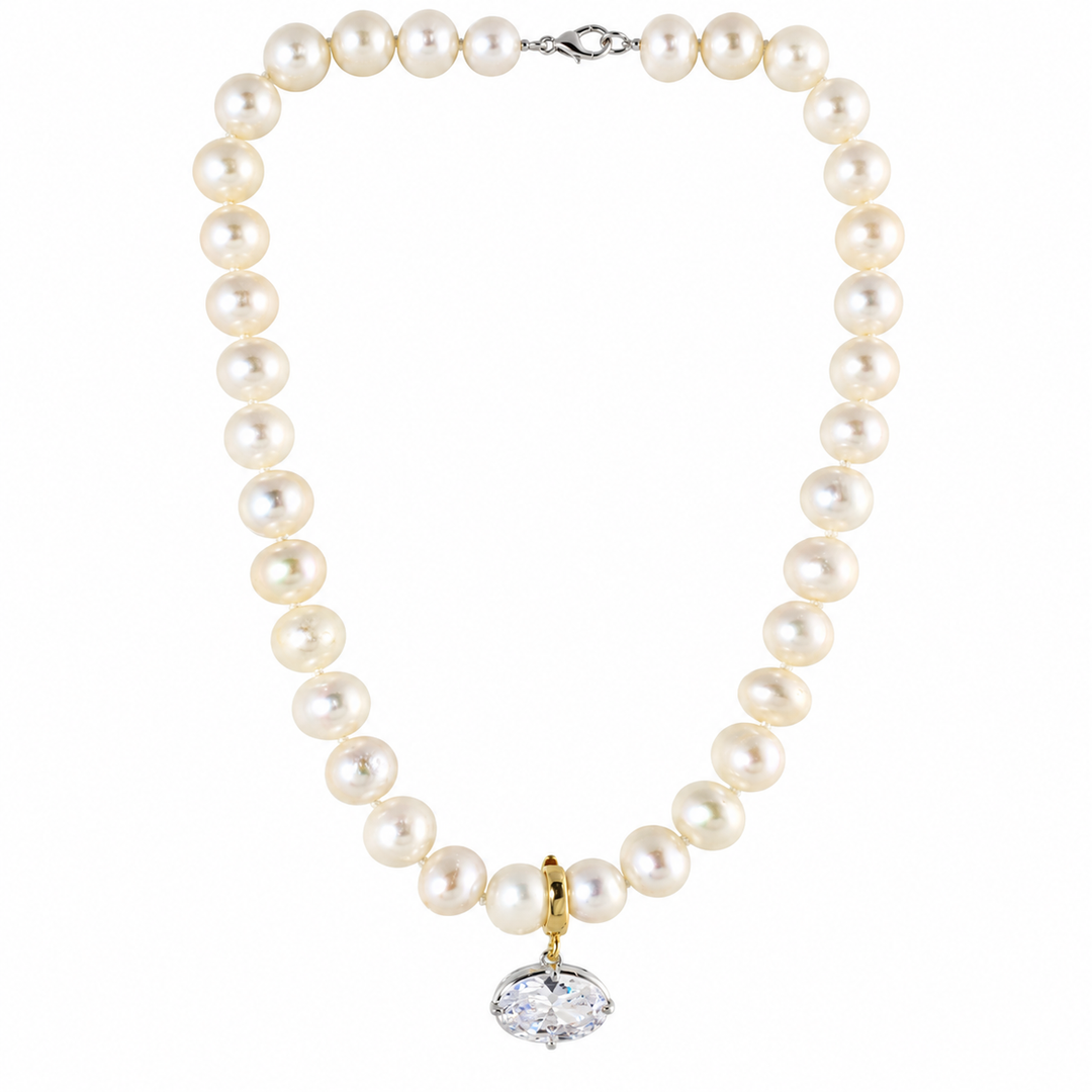 DIAMOND DROP PEARL NECKLACE