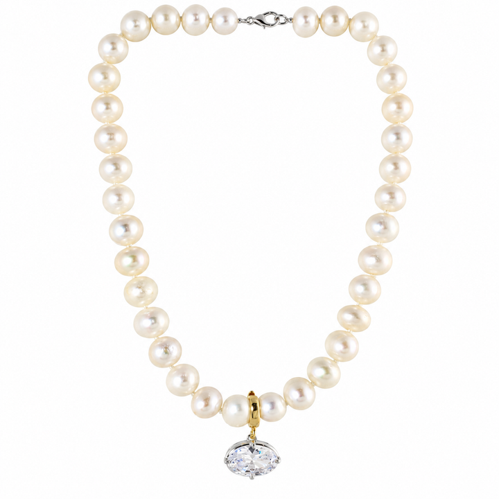 DIAMOND DROP PEARL NECKLACE