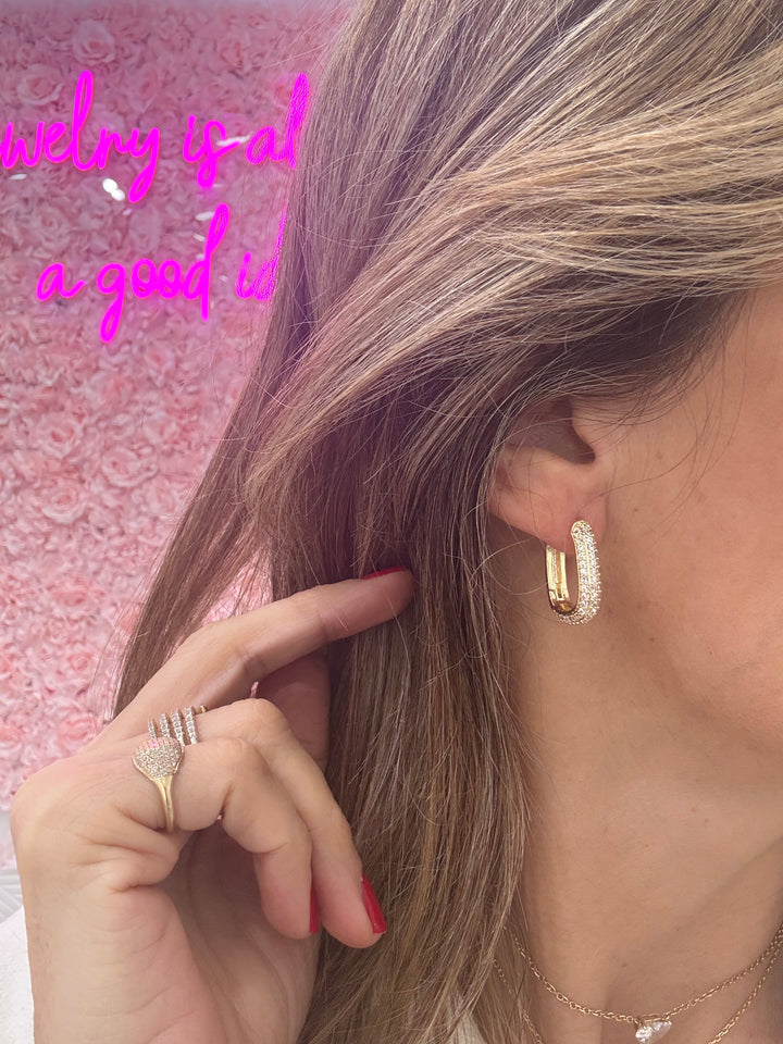 CZ CHUNKY RECTANGLE HOOPS