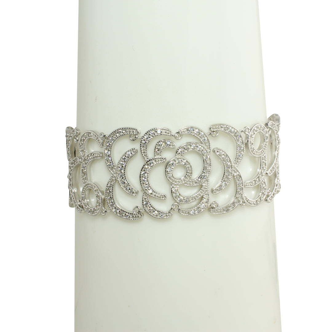 FLOWER CZ DIAMOND WIDE BRACELET
