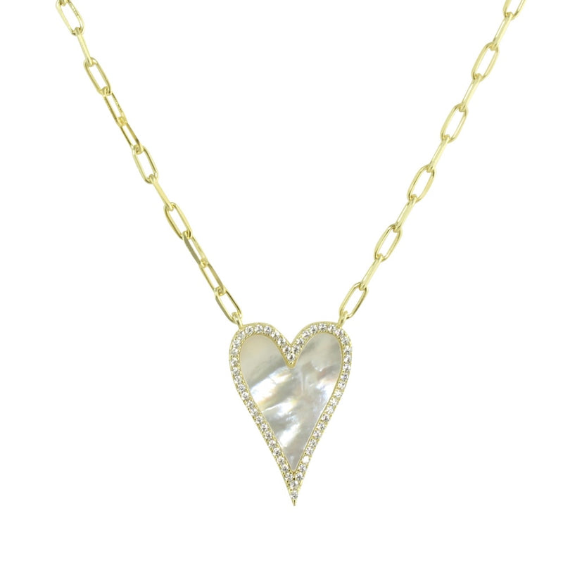 elongated pearl heart link necklace 
