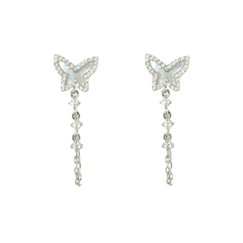 Silver butterfly chain earrings