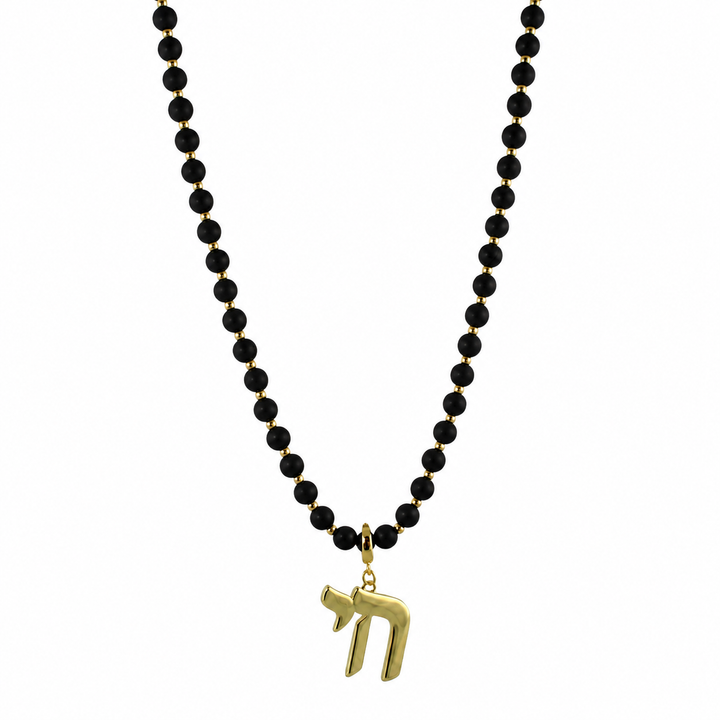 LONG BLACK BEAD CHAI NECKLACE