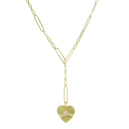 FLUTED HEART LINK LARIAT NECKKACE