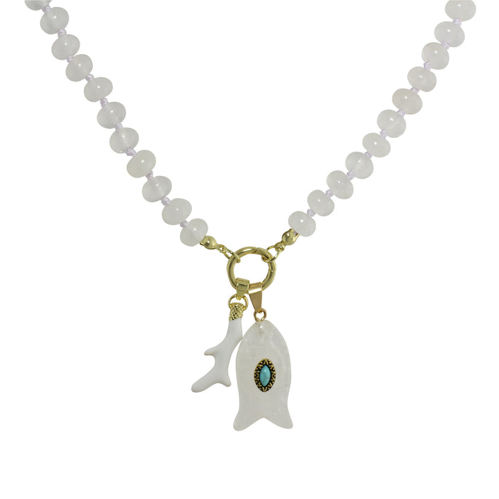 WHITE FISH &amp; CORAL BEAD NECKLACE