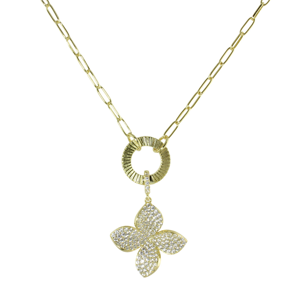 GOLD PAVÈ FLOWER DROP NECKLACE