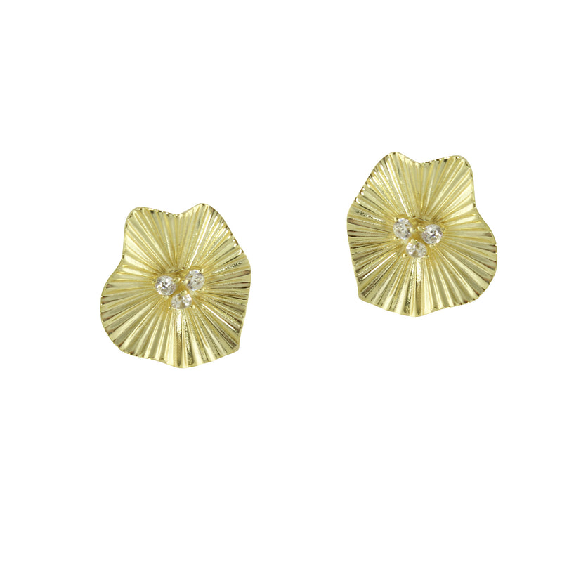 Gold fluted flower earrings