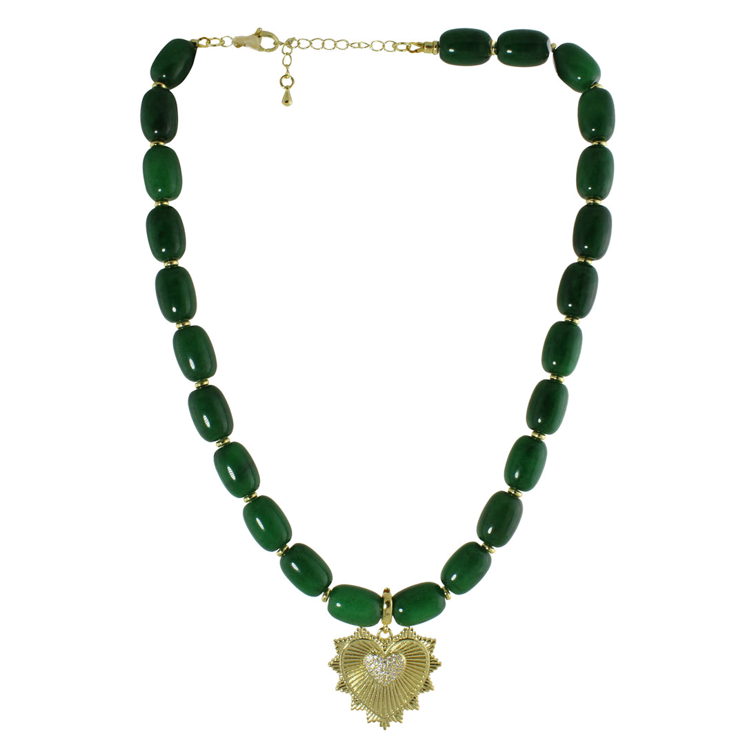 GREEN JADE BEAD HEART NECKLACE
