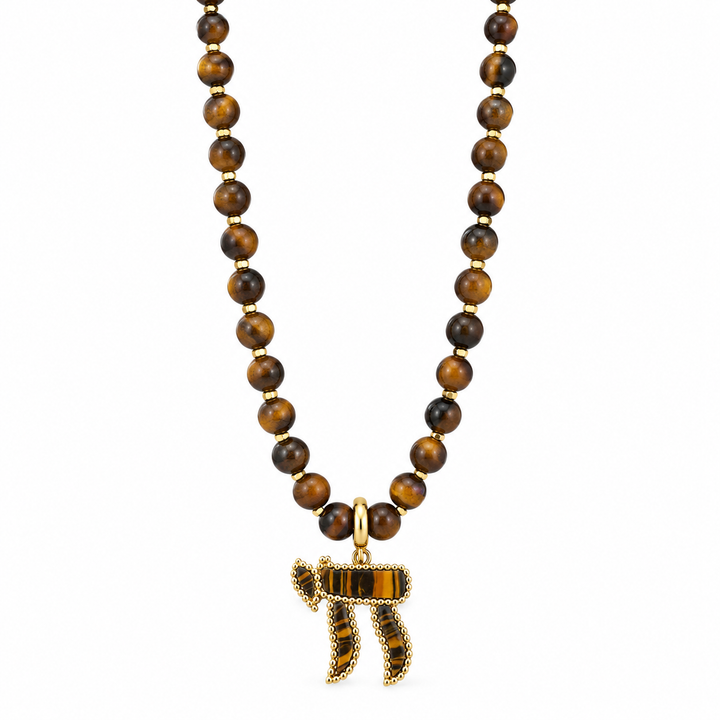 LONG TIGERS EYE CHAI NECKLACE