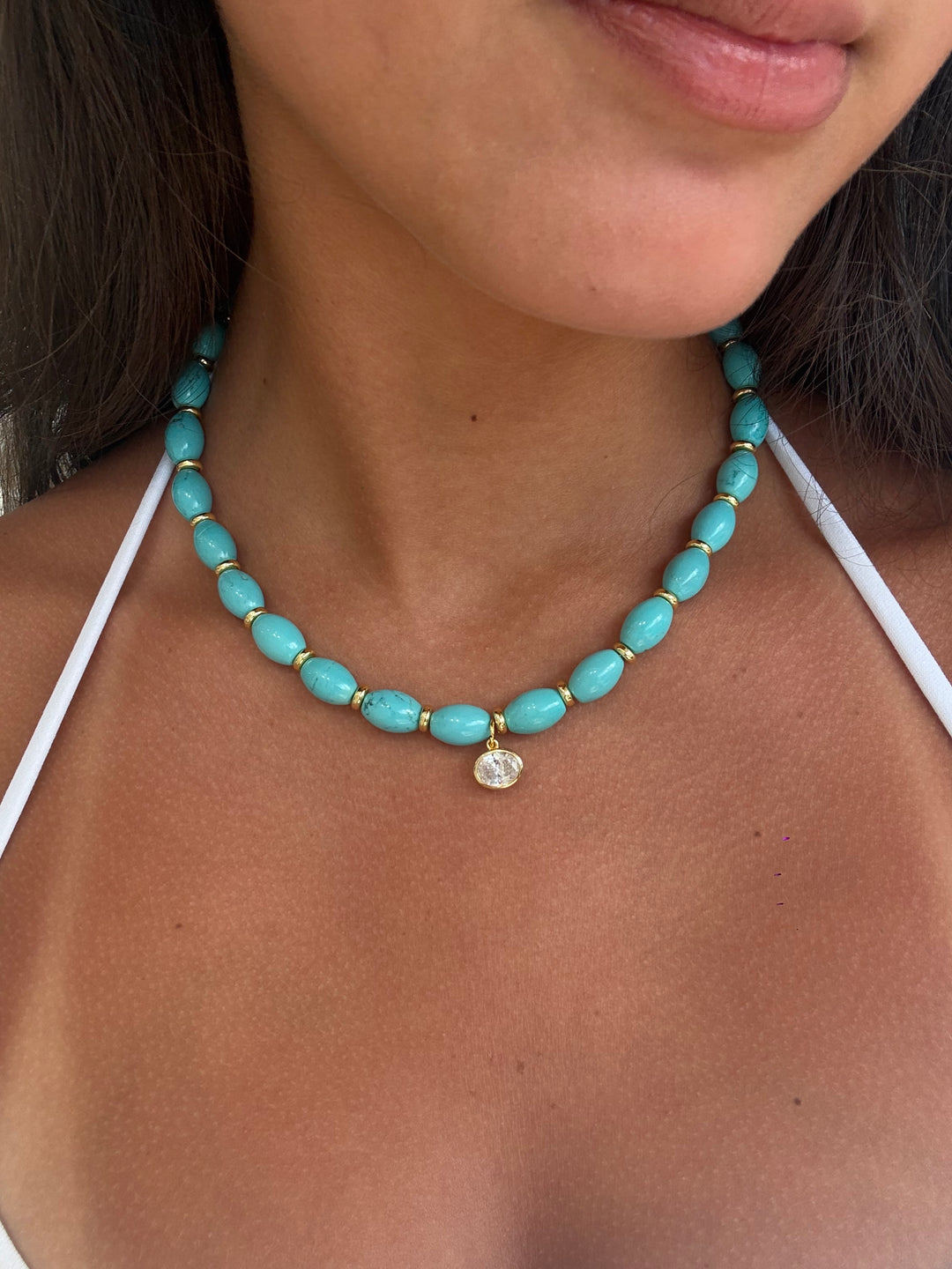 COLOR BEAD OVAL SOLITAIRE NECKLACE