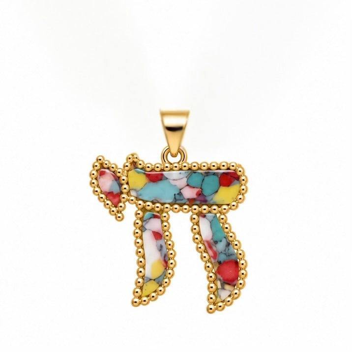 BEADED BORDER CHAI PENDANT