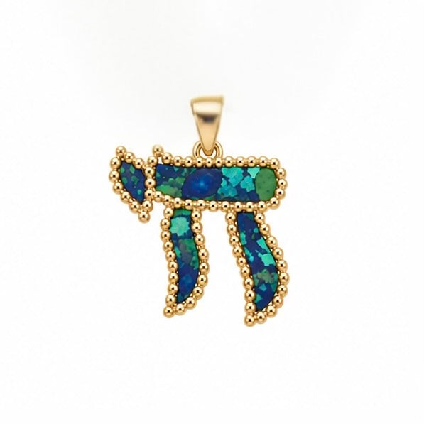 BEADED BORDER CHAI PENDANT