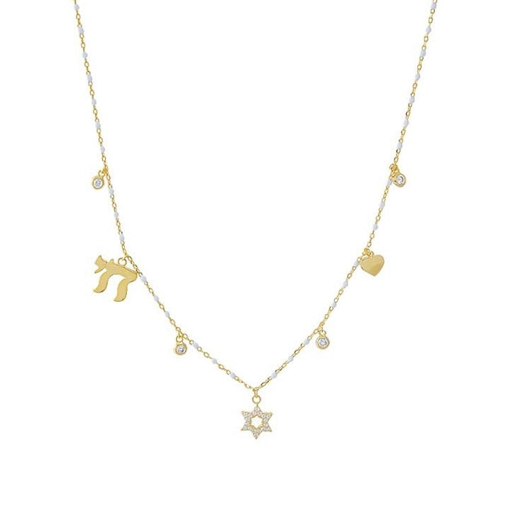 JEWISH CHARMS WHITE BEAD NECKLACE