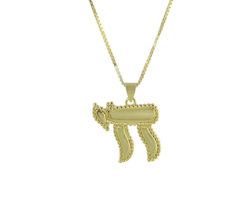 BEAD BORDER GOLD CHAI NECKLACE