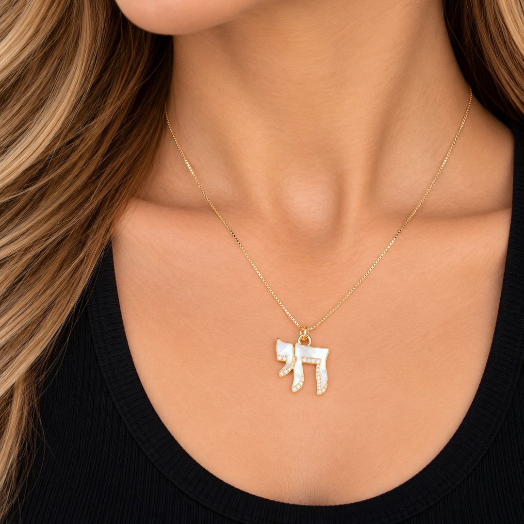FANCY MOTHER OF PEARL CHAI NECKLACE