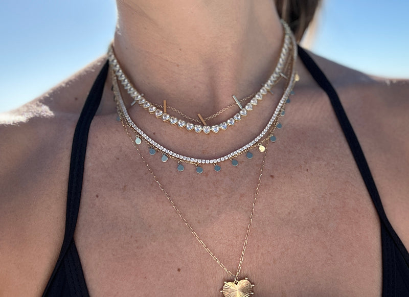 half cz hearts tennis necklace 