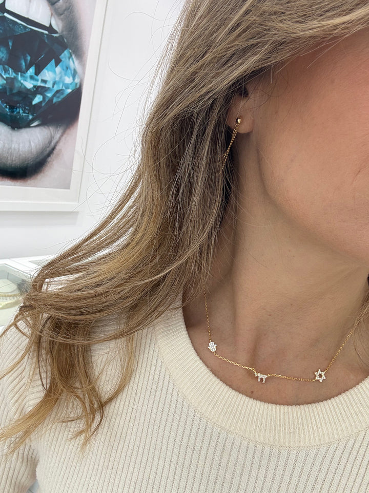 PAVÈ STAR OF DAVID  CHAI HAMSA NECKLACE