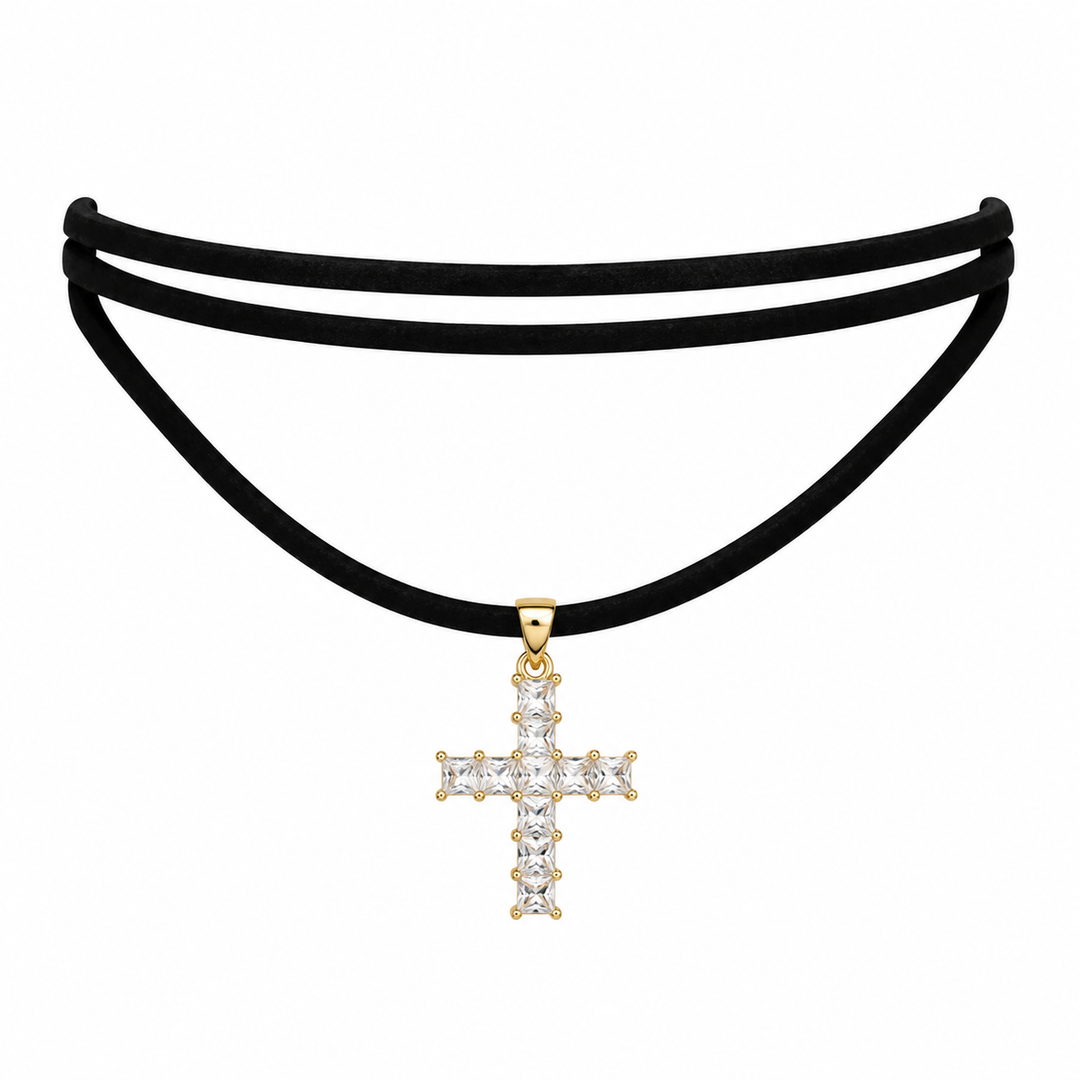 DIAMOND CROSS CORD CHOKER