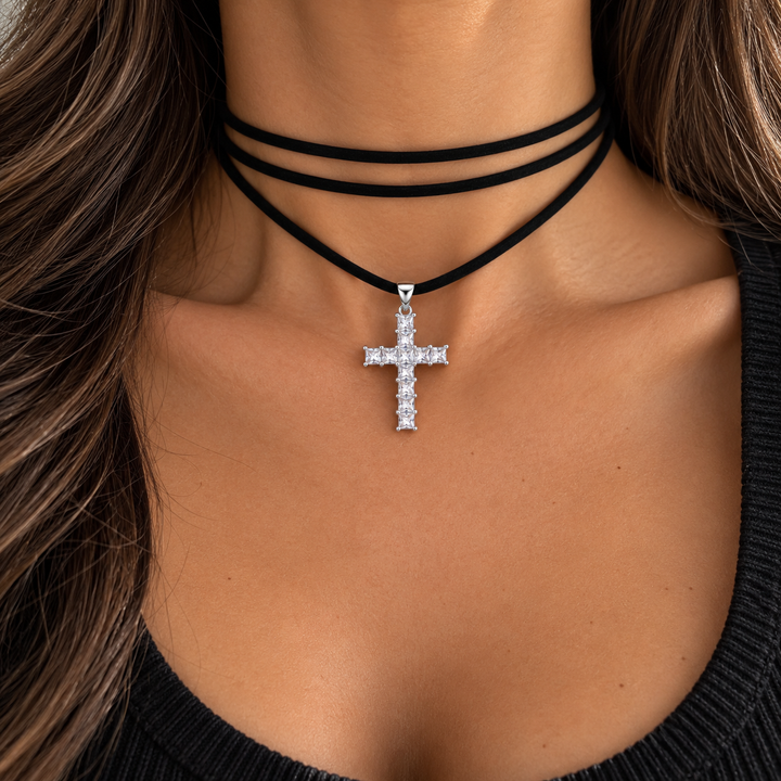 DIAMOND CROSS CORD CHOKER