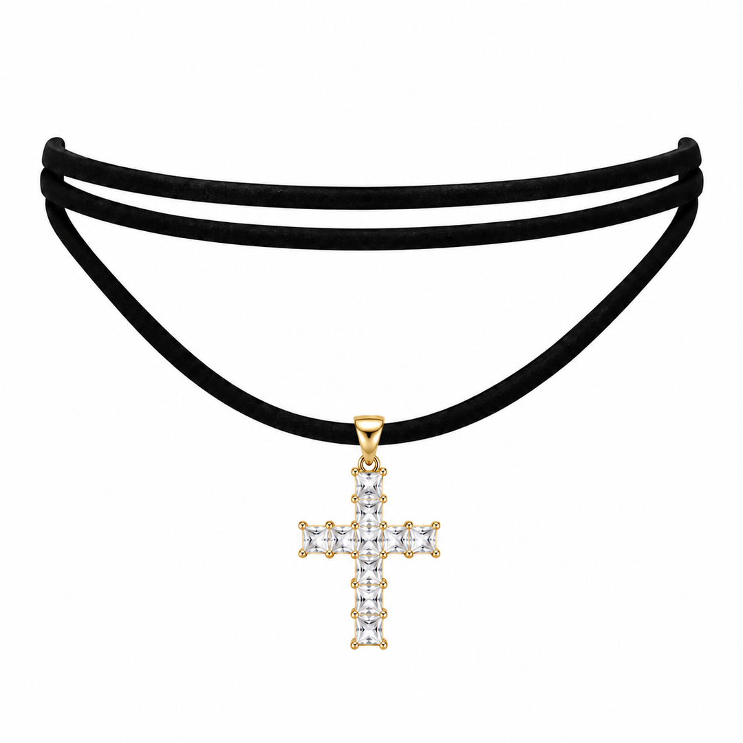 DIAMOND CROSS CORD CHOKER