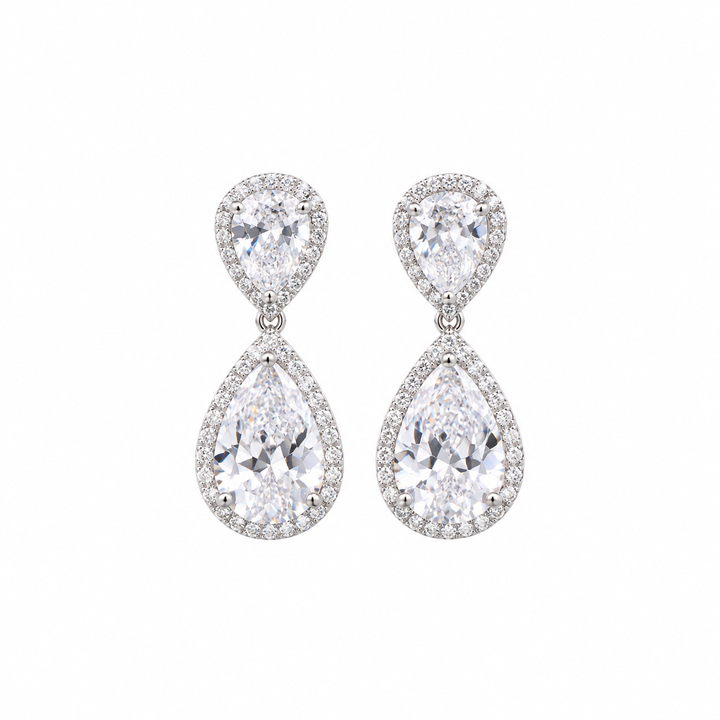 DOUBLE PEAR HALO DROP EARRINGS