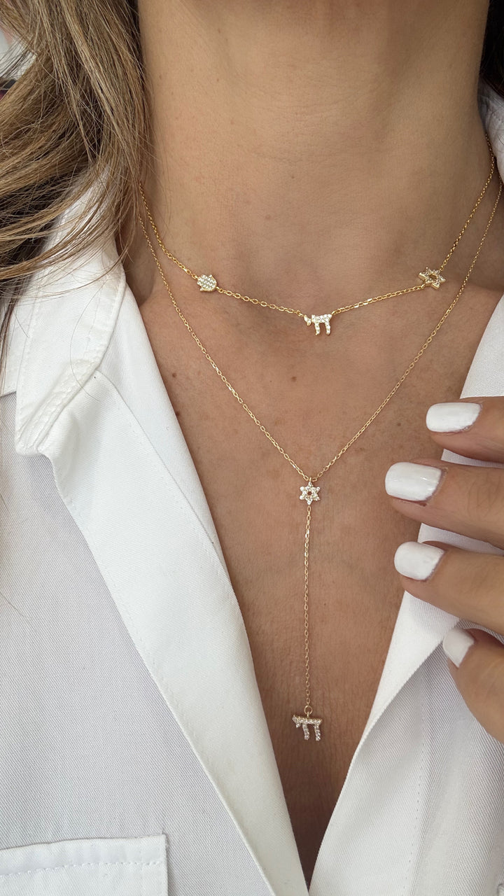 PAVÈ STAR OF DAVID  CHAI HAMSA NECKLACE