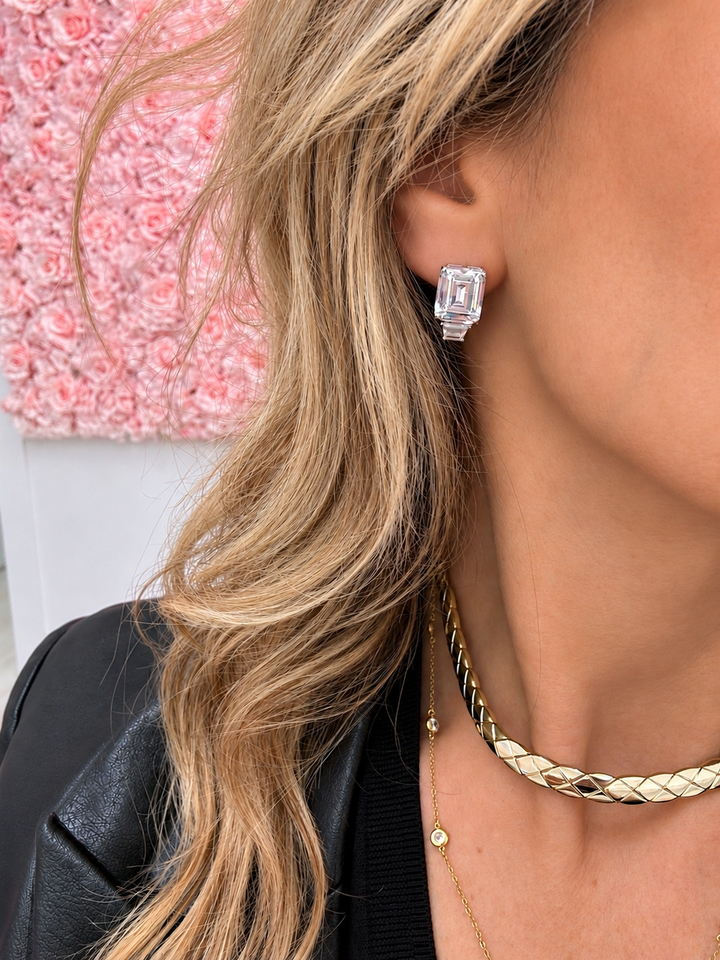 EMELRALD CUT BAGUETTE STUD EARRINGS
