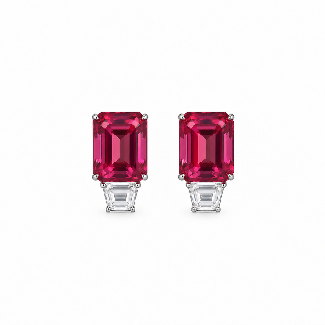 PINK EMERALD CUT BAGUETTE STUD EARRINGS