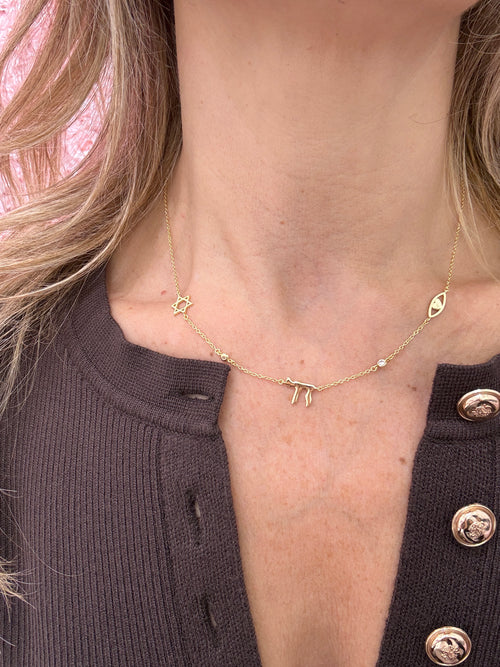 STAR OF DAVID CHAI EYE CHARM NECKLACE