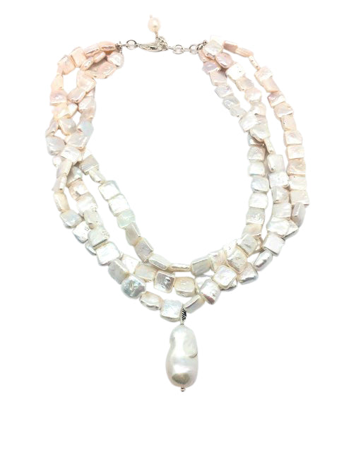 Three row white pearl necklace