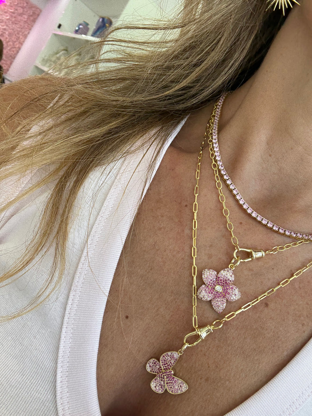FANCY BLACK FLOWER LINK NECKLACE
