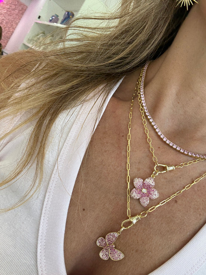 FANCY BLACK FLOWER LINK NECKLACE
