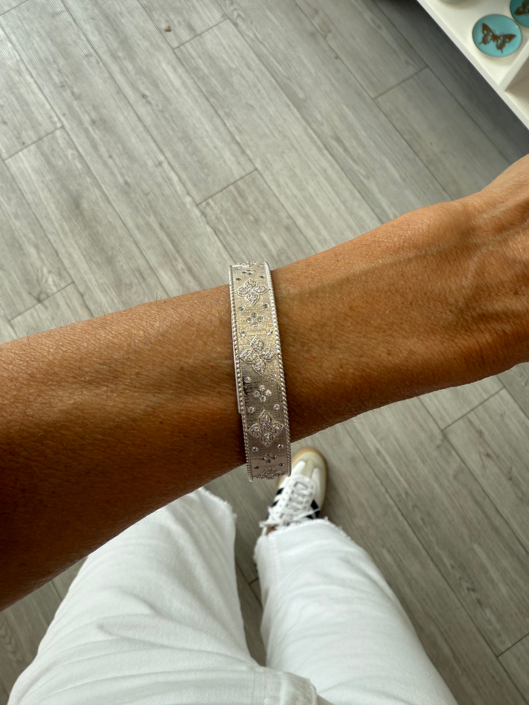 BRUSHED GOLD CZ EMBELLISHED BANGLE