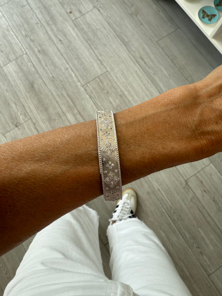 BRUSHED GOLD CZ EMBELLISHED BANGLE