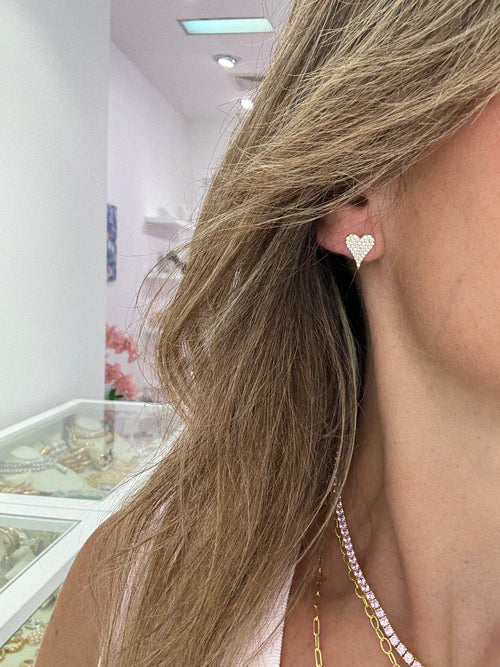 ELONGATED PAVÈ HEART STUD EARRINGS