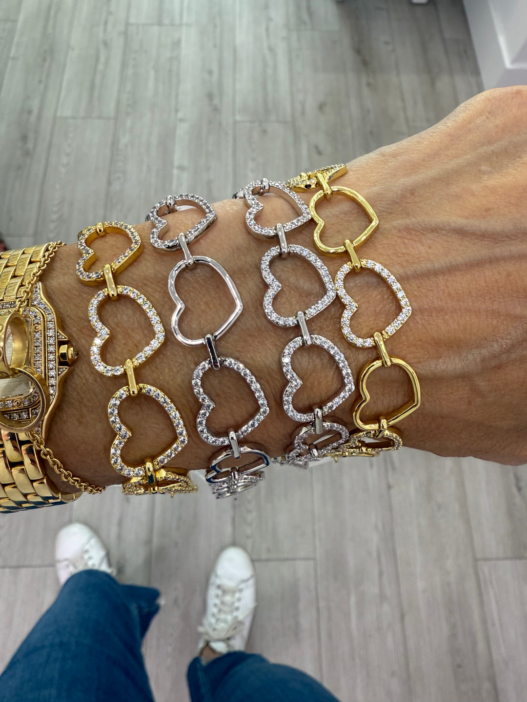 ALTERNATING CZ OPEN HEART BRACELET